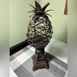 Decorative Metal Pineapple Sculpture - Bronze Finish Pineapple Candleholder cage